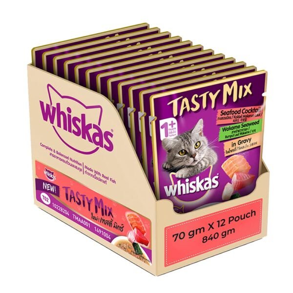 Whiskas Tasty Mix Adult Seafood Cocktail With Wakame Seaweed in Gravy 70g - Image 2