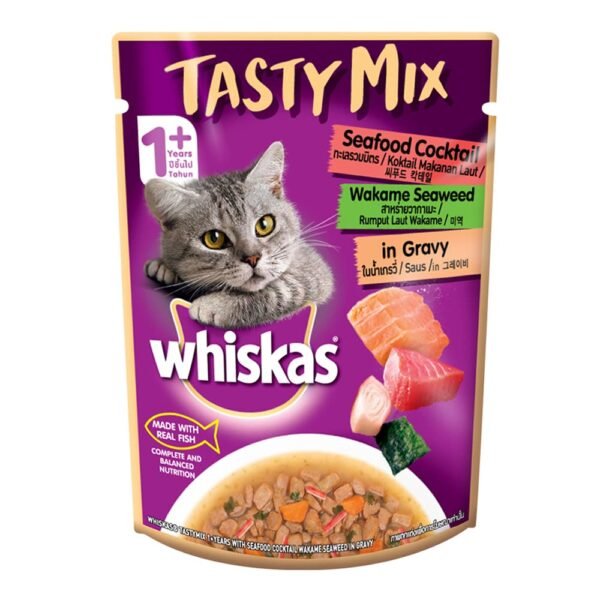 Whiskas Tasty Mix Adult Seafood Cocktail With Wakame Seaweed in Gravy 70g